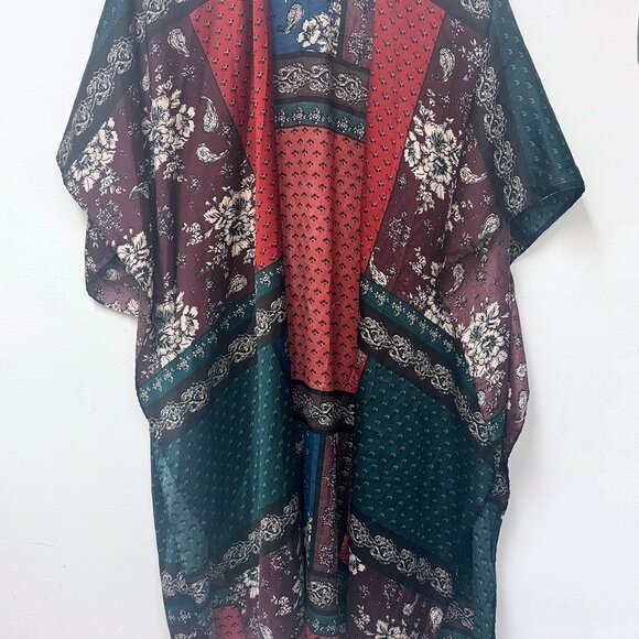 FREE PEOPLE Mon Cheri Silky Patchwork Kimono- One Size - Picture 2 of 4